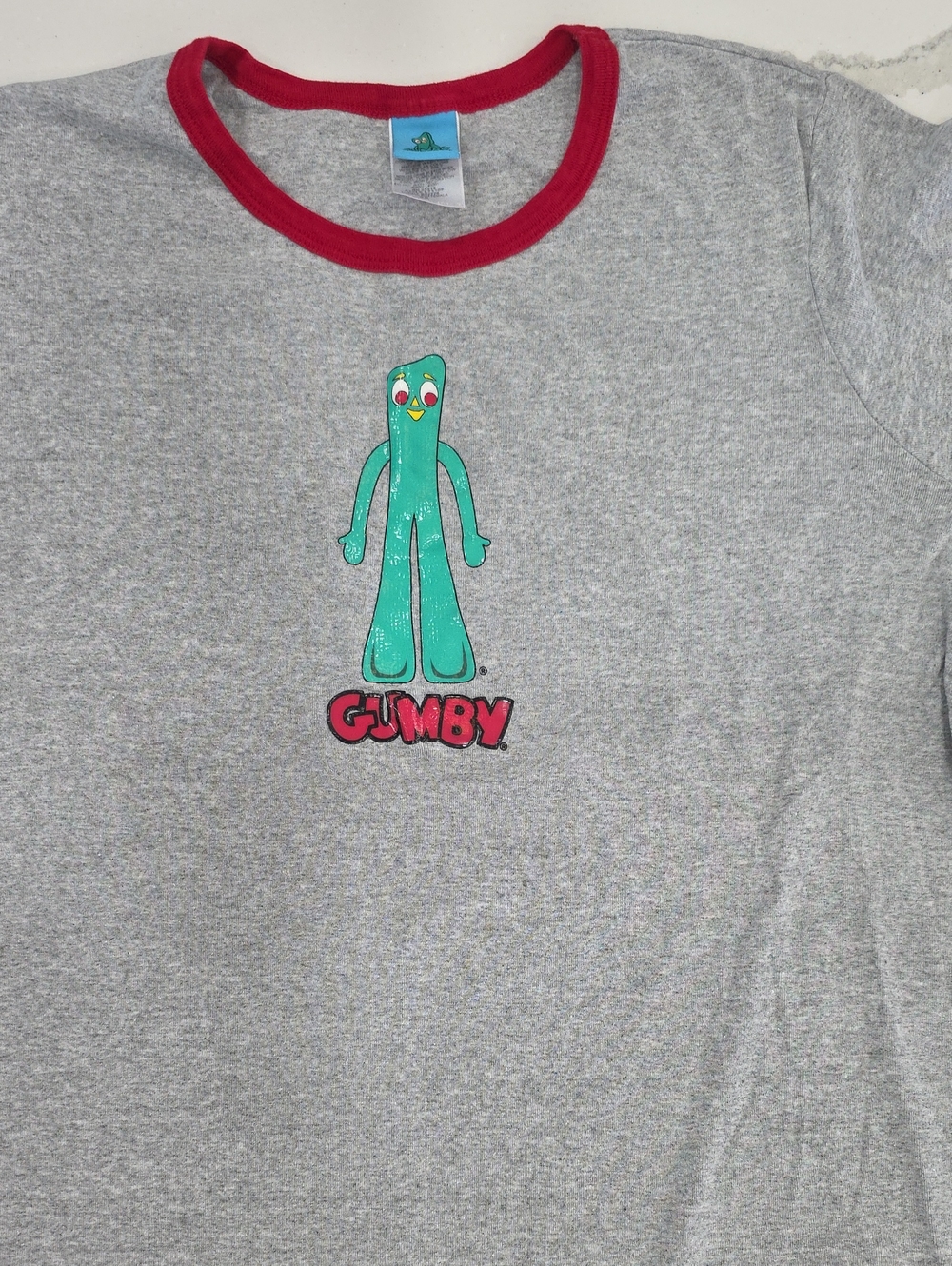 Vintage 2003 Gumby T Shirt 2X Gray Red Ringer Y2K Prema Toy